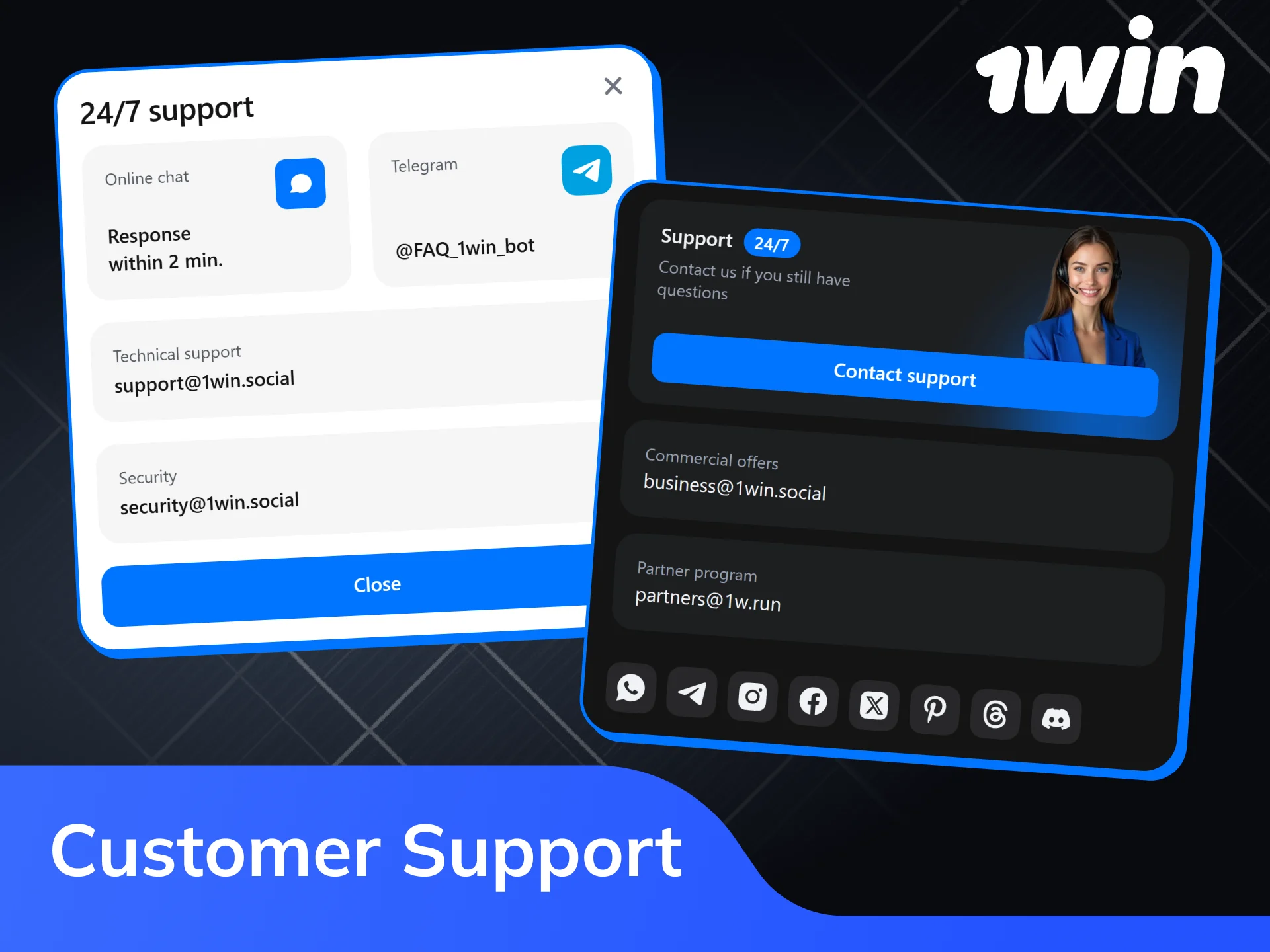 Customer support channels in the 1win mobile app