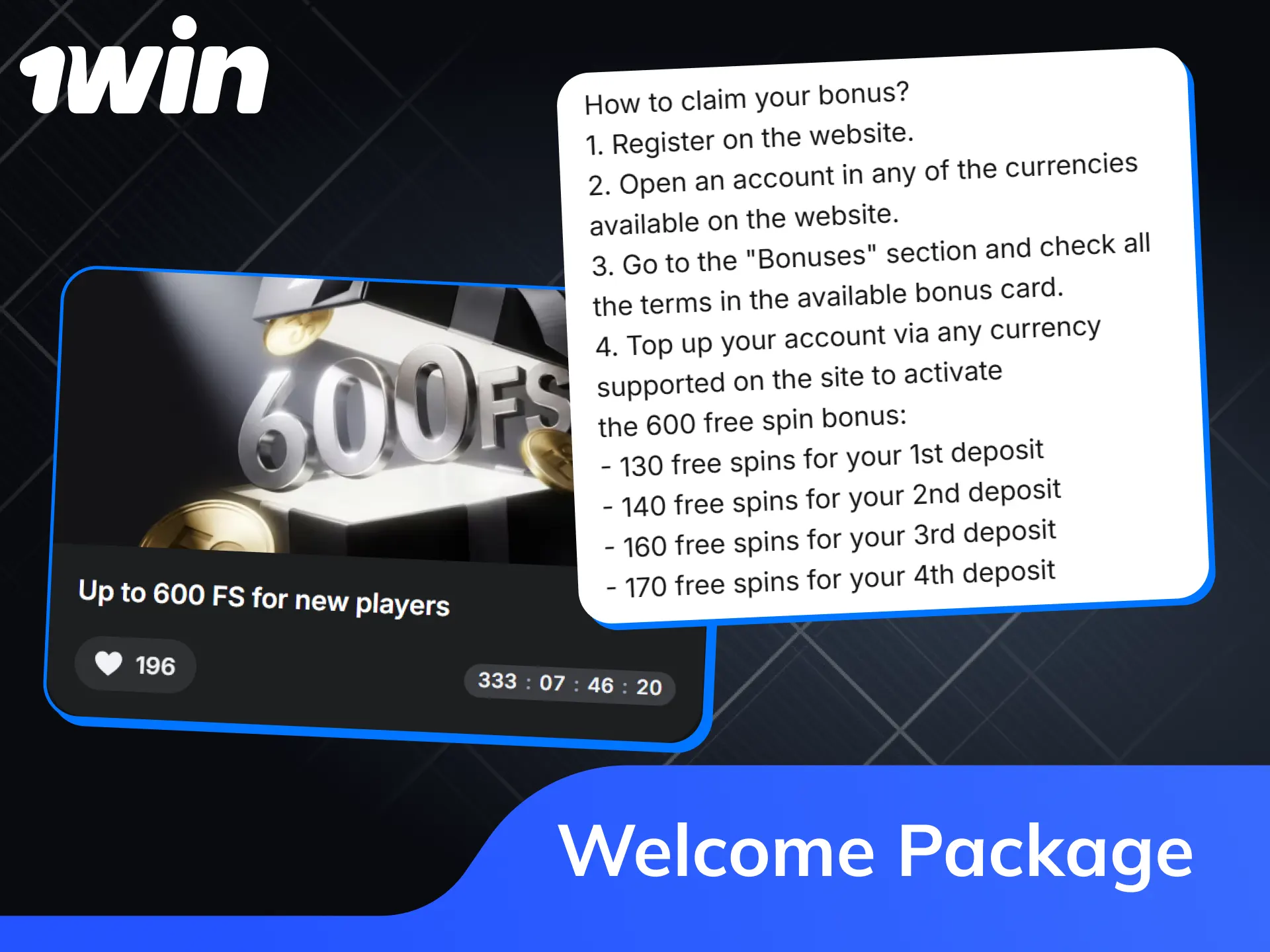 Get the generous 1win Welcome Package and spin the best casino slots in India.