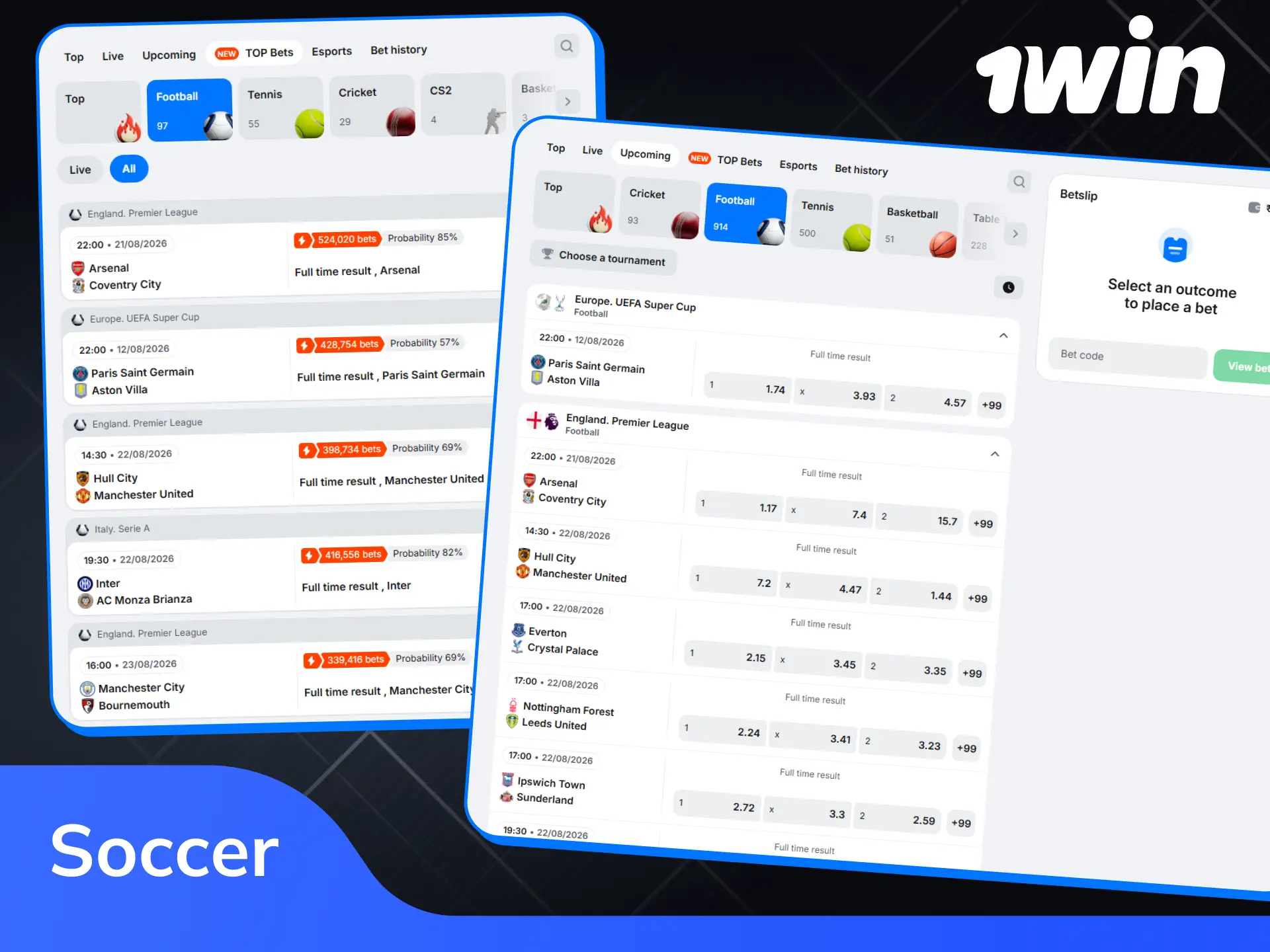 Predict soccer match outcomes and win with 1win online.
