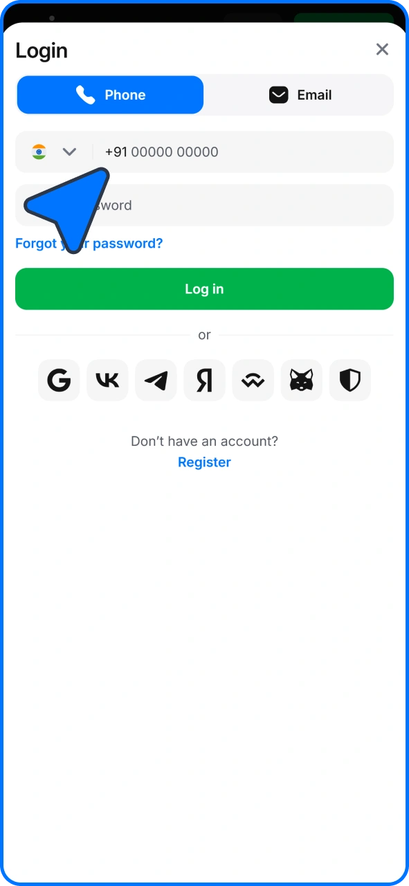 Log in to your 1win account